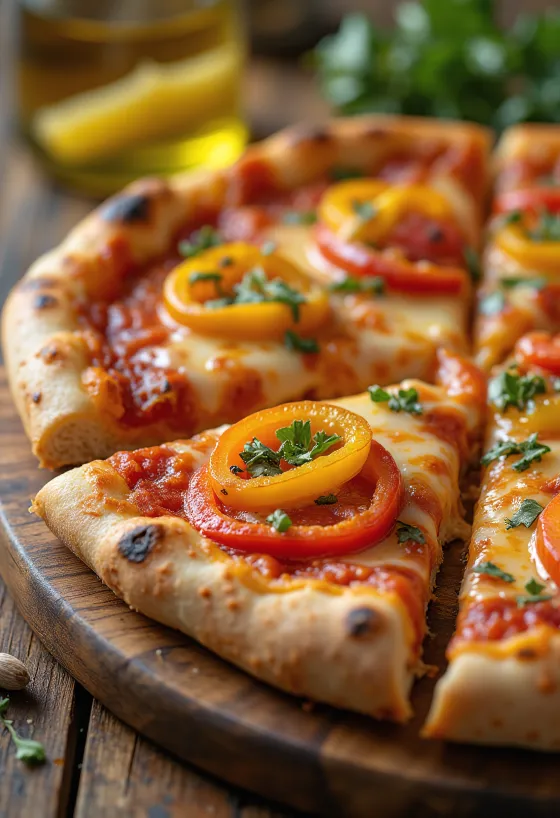 Pizza ai Peperoni με πολύχρωμες πιπεριές και μοτσαρέλα