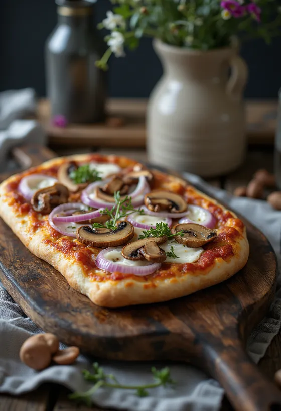 Pizza Finlandese με κρέας ταράνδου, γιαούρτι και κόκκινο κρεμμύδι