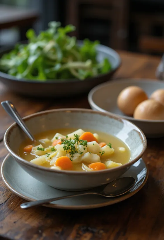Βίγκαν σούπα γογγυλοκράμβης σερβιρισμένη
