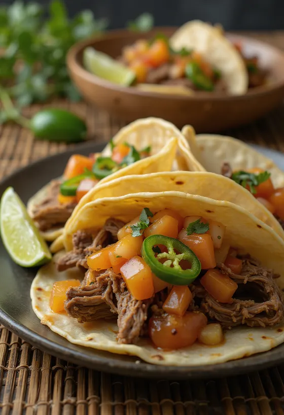 Tacos de Res με Σάλτσα Γκουάβα σερβιρισμένα
