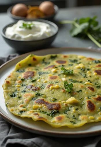 Spinach Thepla, πίτα σπανακιού σερβιρισμένη, με πικάντικες γεύσεις