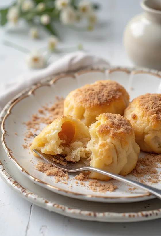 Φρεσκοφτιαγμένα ζυμαρικά δαμάσκηνου με ζάχαρη κανέλας και φρυγανιά