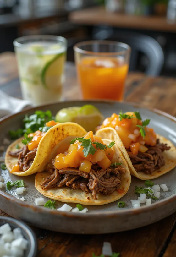 Tacos de Res με Σάλτσα Habanero σερβιρισμένα