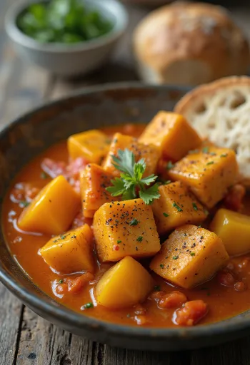 Βίγκαν λετσό με τόφου σερβιρισμένο