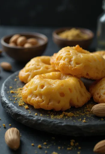 Pakon pitha με κάρδαμο – χρυσοκάστανα τηγανητά μπαλάκια ρυζάλευρου Βεγγάλης με γέμιση καρύδας