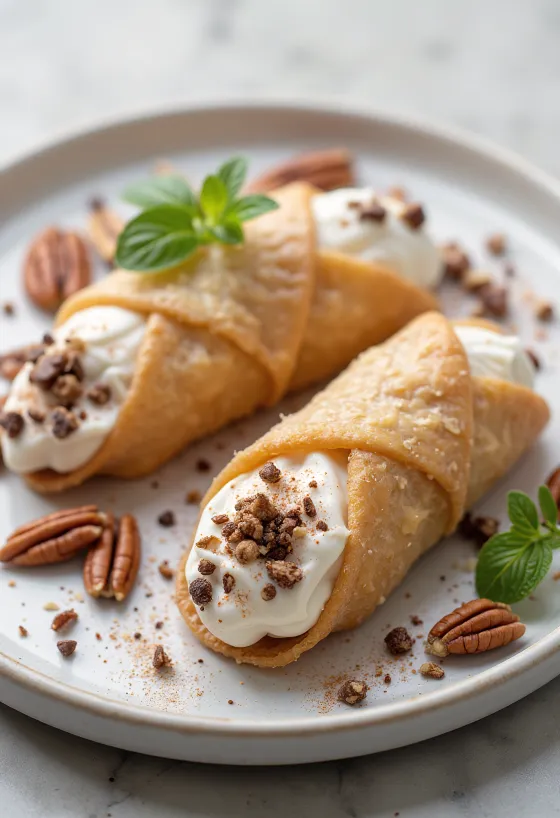 Cannoli με πεκάν και τσίλι σερβιρισμένο