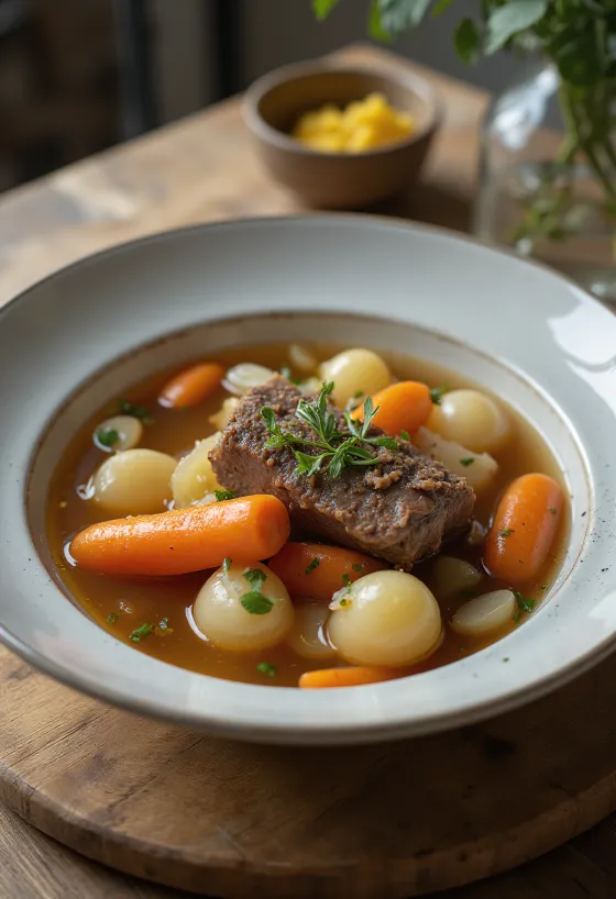 Pot-au-feu, παραδοσιακή γαλλική κρεατόσουπα με λαχανικά