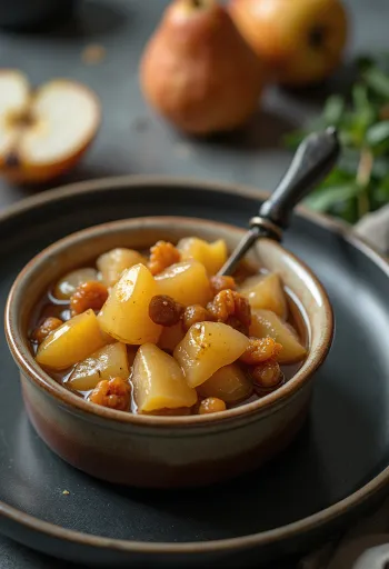 Γλυκόξινο τσάτνεϊ με κομμάτια αχλαδιού και μπαχαρικά