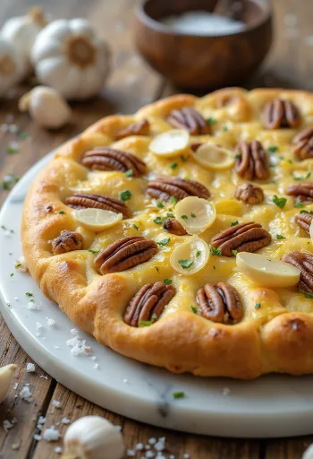 Φοκάτσια με πεκάν, δεντρολίβανο και σκόρδο σερβιρισμένη