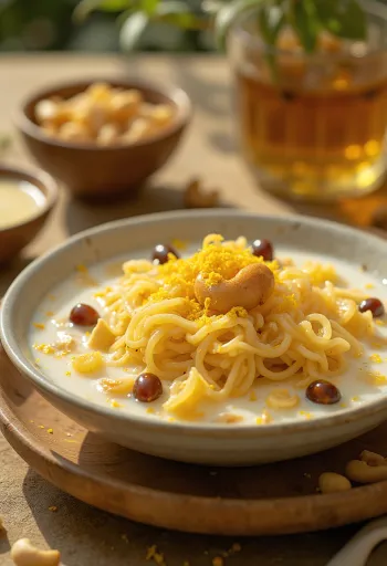 Semiya payasam σερβιρισμένο με φιδέ, σταφίδες και καβουρδισμένα κάσιους