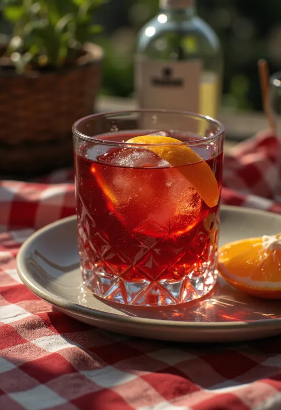 Κοκτέιλ Negroni διακοσμημένο με φέτα πορτοκαλιού
