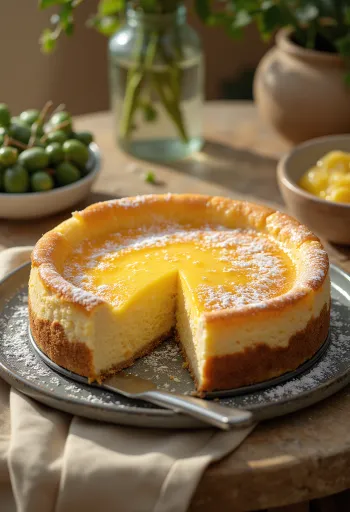 Γερμανικό τσίζκεϊκ με απαλή γέμιση και πασπαλισμένο με άχνη ζάχαρη