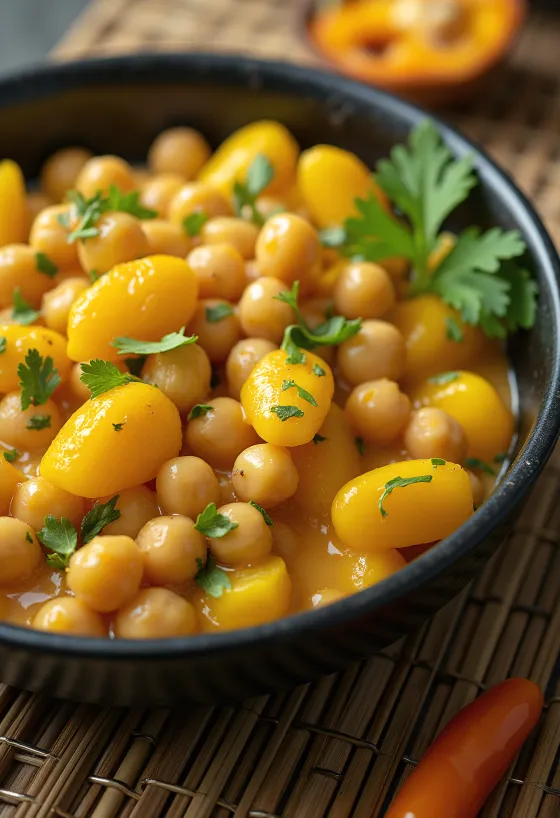 Ackee και ρεβίθια σε ένα μπολ, σερβιρισμένο με λαχανικά και γάλα καρύδας