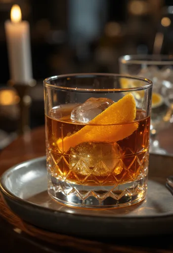 Κοκτέιλ Old Fashioned διακοσμημένο με φλούδα πορτοκαλιού