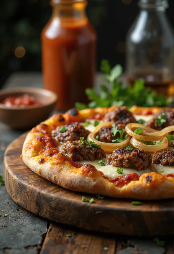 Pizza Kenyan Nyama Choma σερβιρισμένη