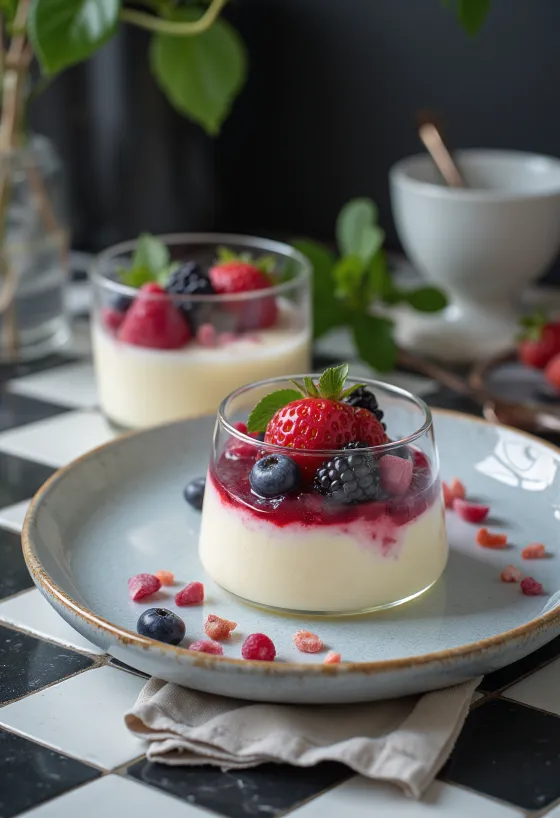 Panna cotta χωρίς λακτόζη σερβιρισμένη