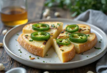 Leipäjuusto με χαλαπένιο, σοταρισμένο με φρέσκο κόλιανδρο και ελαιόλαδο, σερβιρισμένο.