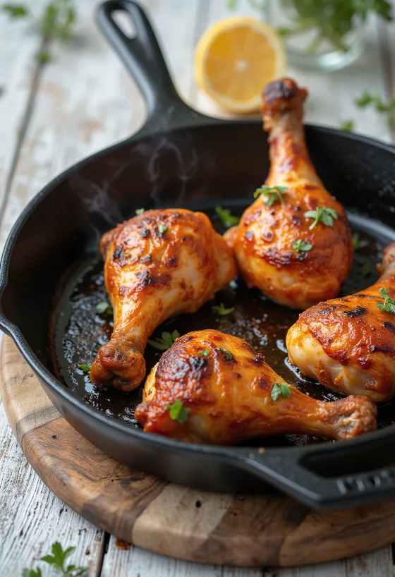 Πικάντικα μπουτάκια κοτόπουλου σερβιρισμένα με φρέσκα λαχανικά.