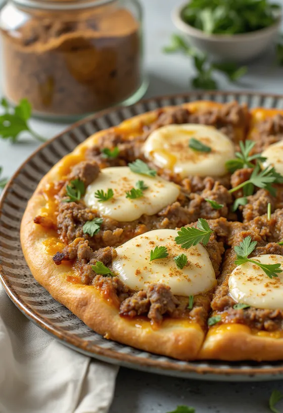 Pizza Maroccaine σερβιρισμένη