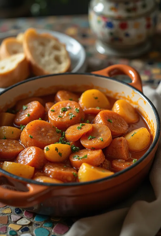 Πατάτες με πάπρικα με ζουμερά κομμάτια πατάτας, καπνιστό λουκάνικο και πασπαλισμένες με φρέσκο μαϊντανό