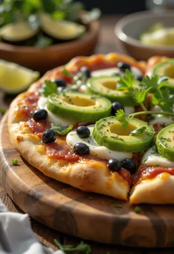 Pizza Mexicana με πιπεριά jalapeño, μαύρα φασόλια και αβοκάντο