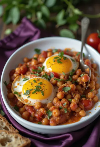 Βίγκαν ογκρατέν μελιτζάνας με ρεβίθια σερβιρισμένο