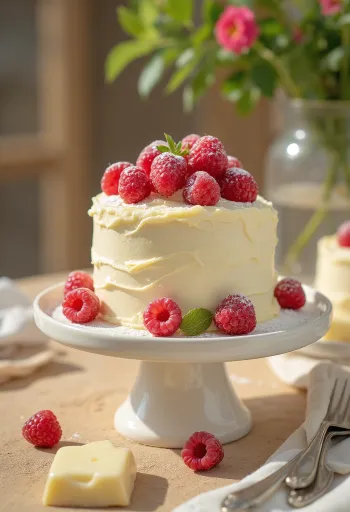 Τούρτα λευκής σοκολάτας σερβιρισμένη