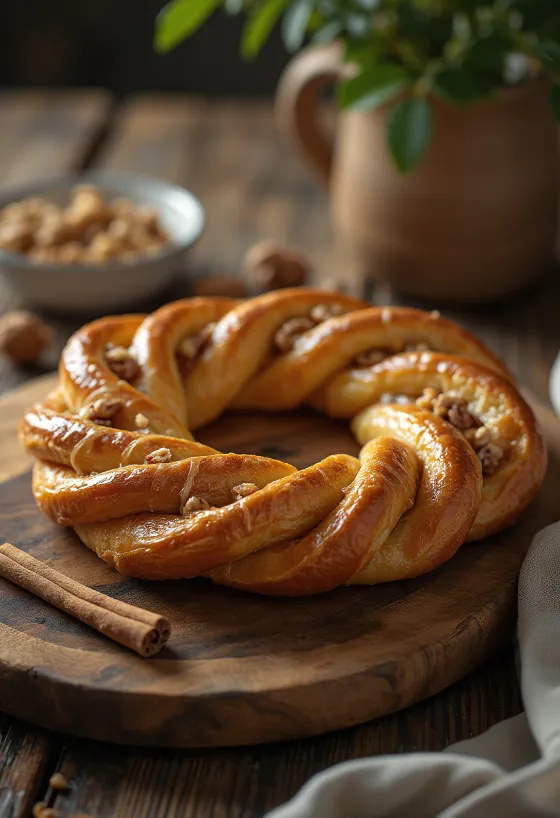 Kringle με αλεύρι ολικής άλεσης σε πλεκτό σχήμα, σερβιρισμένο ψημένο σε χρυσοκάστανο χρώμα