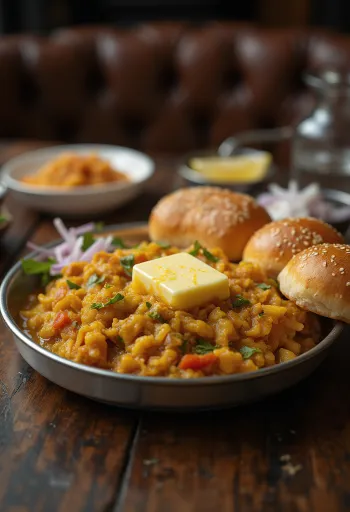 Pav Bhaji με έξτρα βούτυρο, σερβιρισμένο με τραγανό ψωμάκι