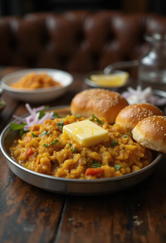 Pav Bhaji με έξτρα βούτυρο, σερβιρισμένο με τραγανό ψωμάκι