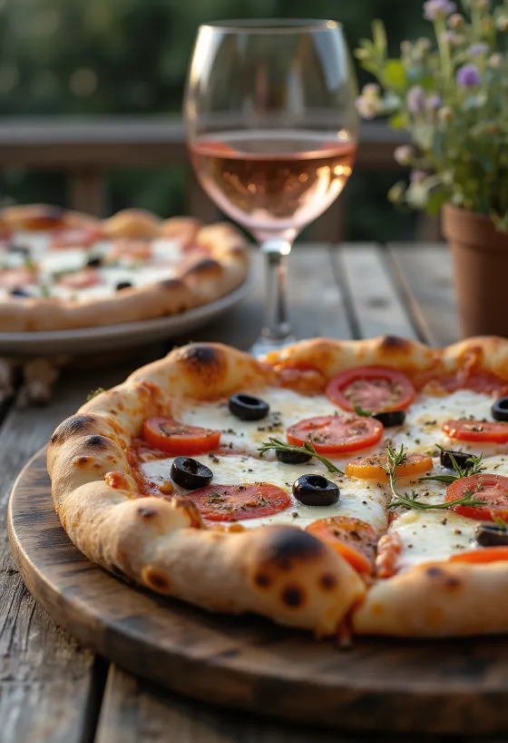Pizza Provençale με ντομάτα, μαύρες ελιές και βότανα Προβηγκίας