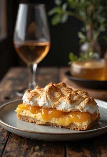 Κομμάτι Rákóczi túrós με αφράτη μαρέγκα και μαρμελάδα βερίκοκο