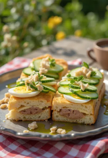 Smörgåstårta με πατέ συκωτιού και αγγούρι, διακοσμημένη με φρέσκο άνηθο.