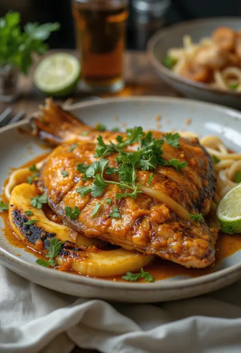 Ikan bakar ψημένο σε φύλλο μπανανιάς, με φρέσκο κόλιανδρο