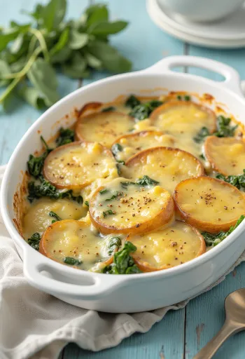 Βίγκαν ογκρατέν σπανακιού σερβιρισμένο