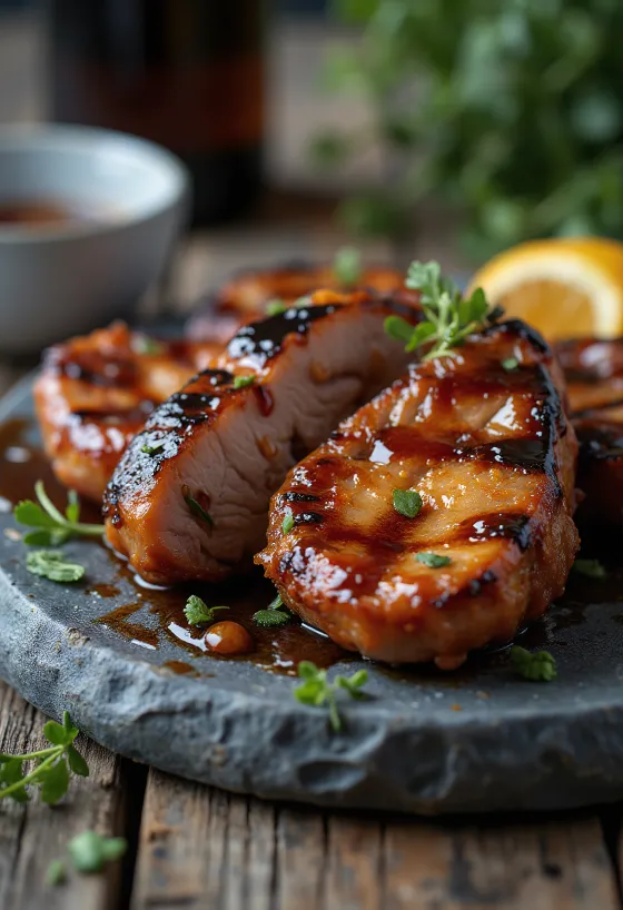 Μπάρμπεκιου χοιρινό κρέας μαριναρισμένο σε μαύρη μπίρα σερβιρισμένο