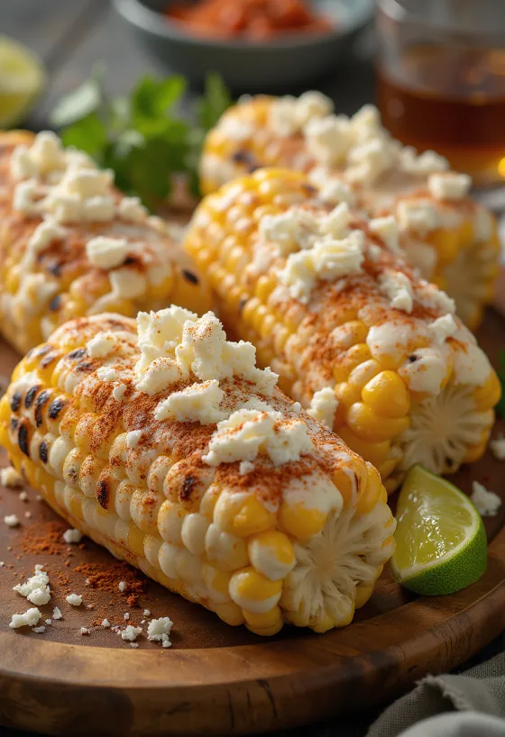 Elote με σάλτσα γιαουρτιού, φρεσκοσερβιρισμένο, με πικάντικο καλαμπόκι και παρμεζάνα.