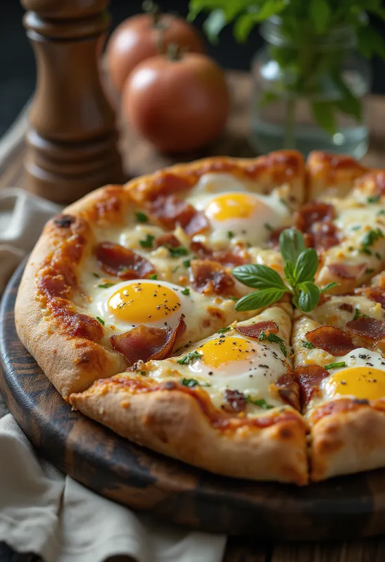 Πίτσα Rustica Abruzzese με μπέικον, αυγά και τυρί πεκορίνο