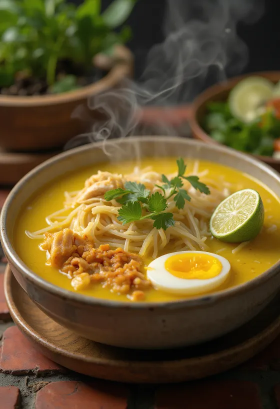 Soto ayam με κόλιανδρο, ινδονησιακή κοτόσουπα με γάλα καρύδας και φρέσκα μπαχαρικά