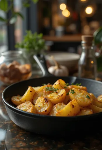 Ροδοκόκκινες, τραγανές πατάτες φούρνου με φρέσκα μυρωδικά.