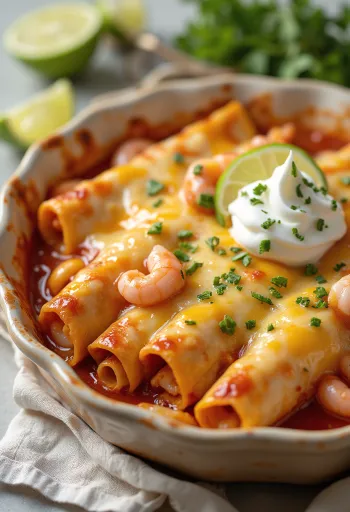 Εντσιλάδα με θαλασσινά, σερβιρισμένη σε πλούσια πικάντικη σάλτσα