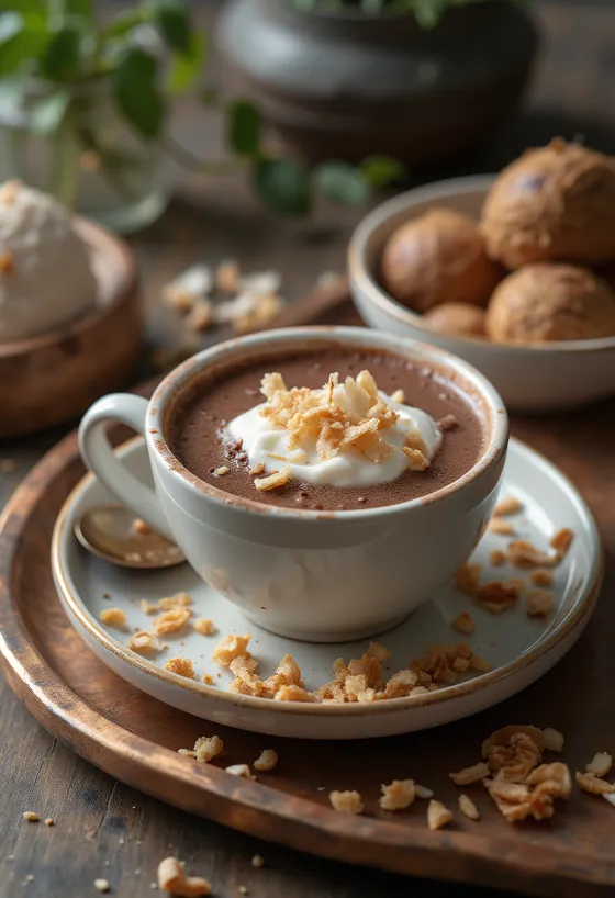 Ζεστό ρόφημα καρύδας φρεσκοσερβιρισμένο