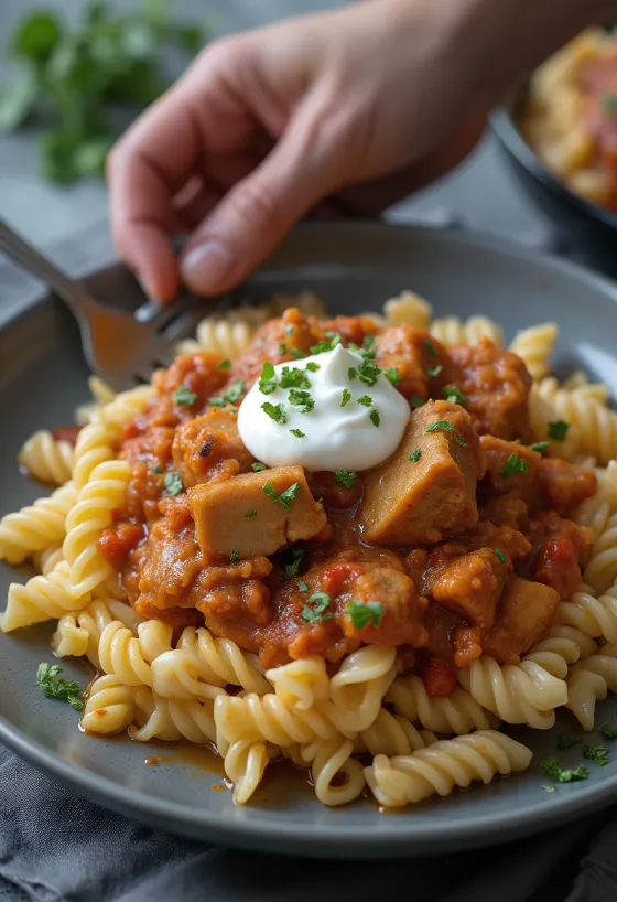 Πόρκολτ με ζυμαρικά και γιαούρτι σερβιρισμένο