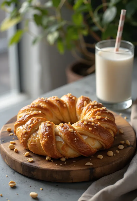 Kringle με γέμιση καραμέλας, διακοσμημένο με φιστίκια