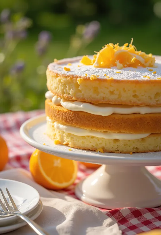 Παντεσπάνι με πορτοκάλι και φρέσκες φέτες πορτοκαλιού