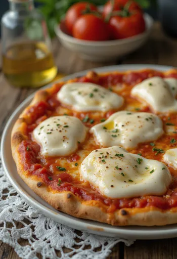 Pizza alla Mozzarella di Bufala με βουβαλίσια μοτσαρέλα και βασιλικό