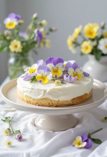 Ανοιξιάτικη τούρτα διακοσμημένη με βρώσιμα λουλούδια