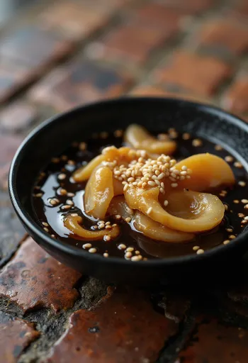 Γλυκιά σάλτσα σόγιας σερβιρισμένη με ψητά λαχανικά