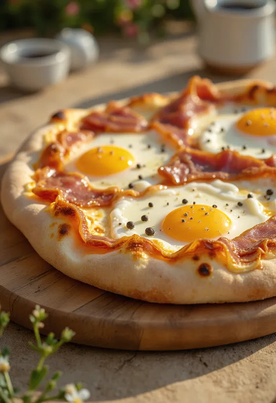 Pizza alla Pancetta e Uova με μπέικον και αυγό