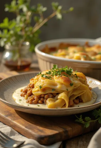 Πικάντικες φακές με λάχανο στο φούρνο σερβιρισμένες